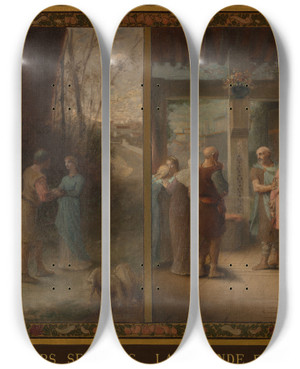 Triptych art skateboard deck of Mile Lvy Les Premiers Serments La Demande En Mariage by mile Lvy (1826-1890)