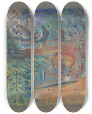 Triptych art skateboard deck of Arnold Peter Weiszkubnan Shot Fox by Arnold Peter Weisz-Kubnan (1898-1944)