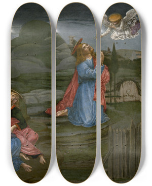 Triptych art skateboard deck of Benvenuto Di Giovanni The Agony In The Garden by Benvenuto Di Giovanni (1436-1509)