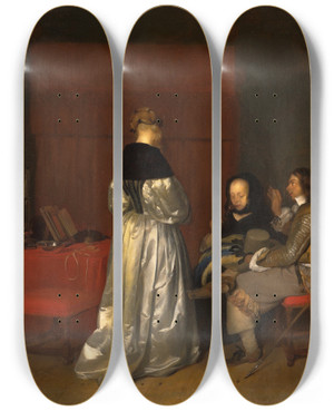Triptych art skateboard deck of Charles Van Beveren De Vaderlijke Vermaning by Charles Van Beveren (1809-1850)