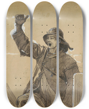 Triptych art skateboard deck of Winslow Homer The Lookout by Winslow Homer (1836-1910)