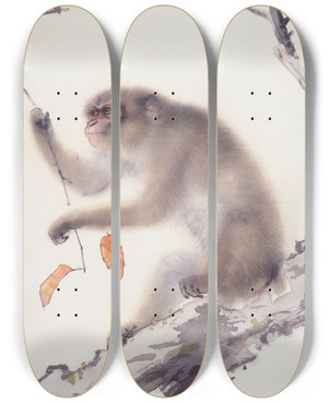 Triptych art skateboard deck of Hashimoto Kansetsu Monkey by Hashimoto Kansetsu (1883-1945)