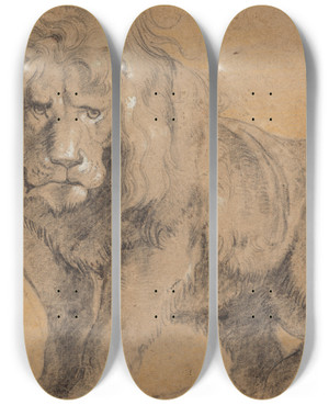 Triptych art skateboard deck of Peter Paul Rubens Lion by Peter Paul Rubens (1577-1640)