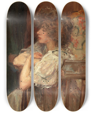 Triptych art skateboard deck of Albert De Belleroche Contemplation by Albert De Belleroche (1864-1944)