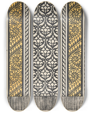 Triptych art skateboard deck of Christopher Dresser Design Drawing_10 by Christopher Dresser (1834-1904)