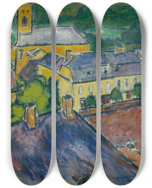 Triptych art skateboard deck of Sndor Galimberti Townscape by Sandor Galimberti (1883-1915)
