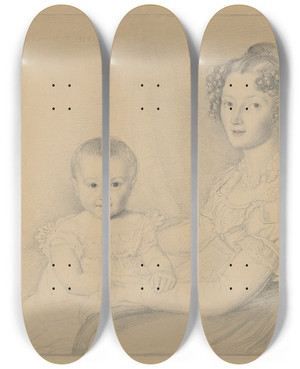 Triptych art skateboard deck of John Linnell Portrait Of A Mother And Child by John Linnell (1792-1882)