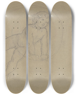 Triptych art skateboard deck of Moritz Von Schwind Putto Between Vines_2 by Moritz Von Schwind (1804-1871)