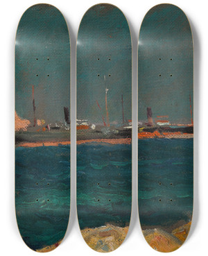 Triptych art skateboard deck of Joaqun Sorolla Puerto De Jvea by Joaquin Sorolla (1863-1923)