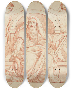 Triptych art skateboard deck of Philipp Jakob Becker Moses Sitzend by Philipp Jakob Becker
