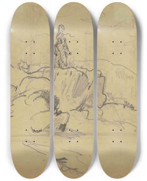 Triptych art skateboard deck of Philipp Rumpf Frau Auf Einer Anhhe by Philipp Rumpf (1821-1896)