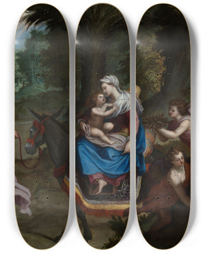 Triptych art skateboard deck of Alessandro Allori Die Flucht Nach Gypten by Alessandro Allori (1535-1607)