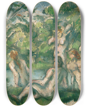 Triptych art skateboard deck of Paul Czanne Bathers 2 by Paul Cezanne (1839-1906)