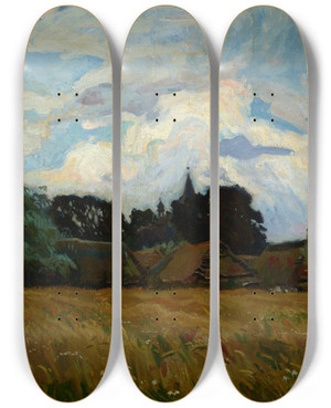 Triptych art skateboard deck of Stanisaw Kamocki Theme From Radziszw by Stanislaw Kamocki (1875-1944)