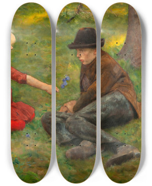 Triptych art skateboard deck of Erik Werenskiold Ray Of Sunlight by Erik Werenskiold (1855-1938)
