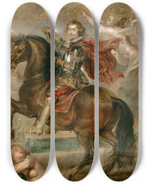 Triptych art skateboard deck of Peter Paul Rubens Equestrian Portrait Of The Duke Of Buckingham by Peter Paul Rubens (1577-1640)