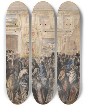 Triptych art skateboard deck of William Payne Private View Of The Royal Academy by William Payne (1760-1830)