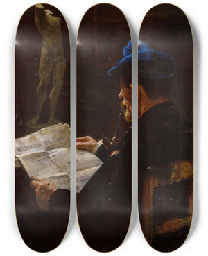 Triptych art skateboard deck of Victor Westerholm In The Studio by Victor Westerholm (1860-1919)