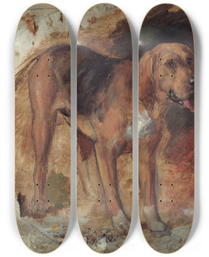 Triptych art skateboard deck of William Holman Hunt Study Of A Bloodhound by William Holman Hunt (1827-1910)