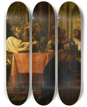 Triptych art skateboard deck of Juan De Valds Leal The Disputation Of Saint Jerome by Juan de Valds Leal (1622-1690)