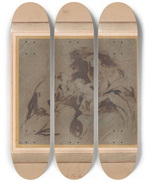 Triptych art skateboard deck of Anthony Van Dyck Virgin Mary With Child And A Saint Or Donor by Anthony Van Dyck (1599-1641)