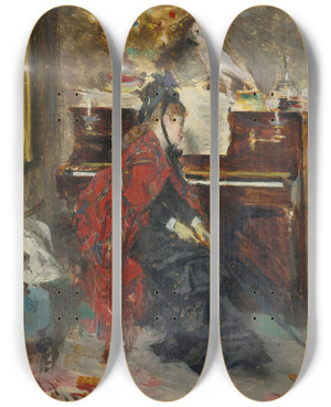 Triptych art skateboard deck of Giovanni Boldini Woman At The Piano by Giovanni Boldini (1842-1931)