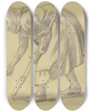 Triptych art skateboard deck of Leopold Von Kalckreuth Potato Sower by Leopold Von Kalckreuth (1855-1928)