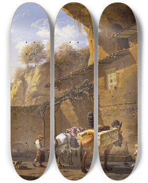 Triptych art skateboard deck of Karel Dujardin The Smithy by Karel Dujardin (1622-1678)