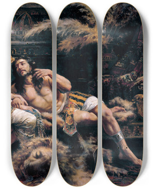 Triptych art skateboard deck of Jos Echenagusa Samson And Delilah by Jose Echenagusia (1844-1912)