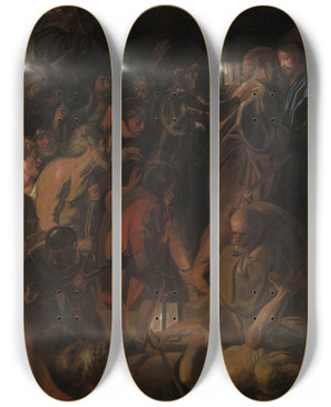 Triptych art skateboard deck of Jacob Jordaens The Betrayal Of Christ by Jacob Jordaens (1593-1678)