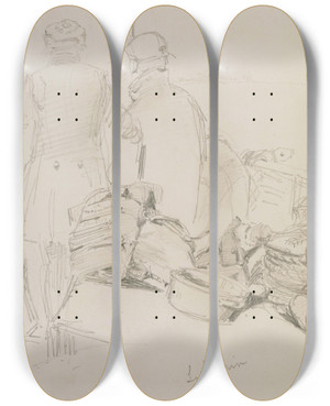 Triptych art skateboard deck of James Abbott Mcneill Whistler Le Rhin by James Abbott Mcneill Whistler (1834-1903)