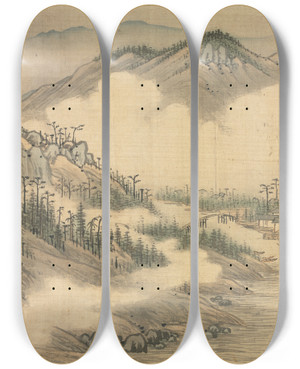 Triptych art skateboard deck of Song Xu Hexi by Song Xu (1525-1606)