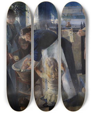 Triptych art skateboard deck of Christian Krohg In The Tub by Christian Krohg (1852-1925)