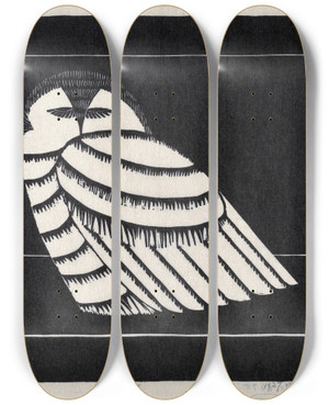 Triptych art skateboard deck of Samuel Jessurun De Mesquita Sneeuwuil by Samuel Jessurun De Mesquita (1868-1944)