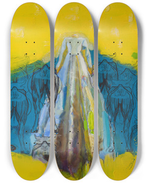 Triptych art skateboard deck of Tiit Psuke Karjuse R by Tiit Paasuke (1941)