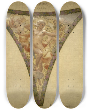 Triptych art skateboard deck of Joseph Blanc Le Jour Le Soleil Messidor Vendmiaire by Joseph Blanc (1846-1904)