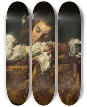 Triptych art skateboard deck of Domenico Fetti Sleeping Girl by Domenico Fetti (1589-1623)