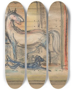 Triptych art skateboard deck of Arnold Peter Weiszkubnan In The Stables by Arnold Peter Weisz-Kubnan (1898-1944)