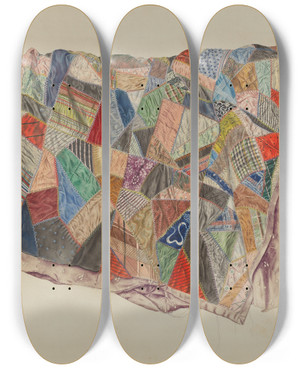 Triptych art skateboard deck of Max Unger Patchwork Quilt by Max Unger
