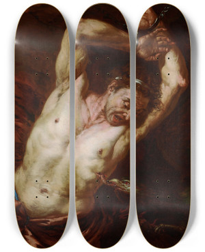 Triptych art skateboard deck of Giovanni Battista Langetti Tityus by Giovanni Battista Langetti (1635-1676)
