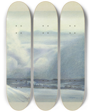 Triptych art skateboard deck of Adolf Jansen Foehn Near Isny by Adolf Jansen (1872-1942)