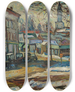Triptych art skateboard deck of Abraham Manievich Bridgeport by Abraham Manievich (1881-1942)