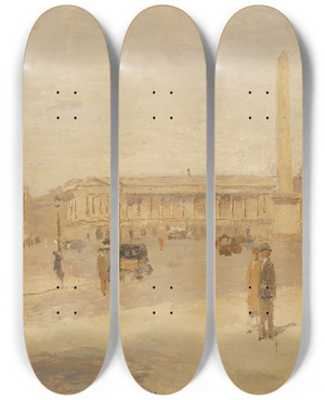 Triptych art skateboard deck of Frank Edwin Scott Place De La Concorde No Iii by Frank Edwin Scott (1863-1929)