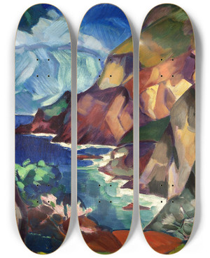 Triptych art skateboard deck of Konrad Mgi Capri Maastik by Konrad Magi (1878-1925)