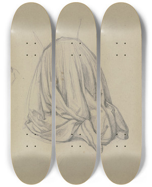 Triptych art skateboard deck of Jakob Becker Studienblatt Kniende Weibliche Gewandfigur Zwei Frauen Im Gesprch by Jakob Becker (1810-1872)