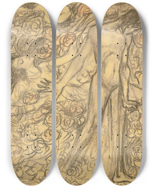 Triptych art skateboard deck of Jan Toorop Kundry And Parsifal by Jan Toorop (1858-1928)