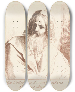 Triptych art skateboard deck of Follower Of Guercino Portrait Of A Man by Follower Of Guercino (1591-1666)