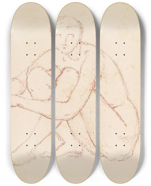 Triptych art skateboard deck of Sir Edward Coley Burnejones Female Nude Study Of A Seated Figure by Sir Edward Coley Burne-Jones (1833-1898)