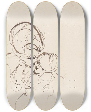 Triptych art skateboard deck of Sir Joshua Reynolds Woman And Child_1 by Sir Joshua Reynolds (1723-1792)