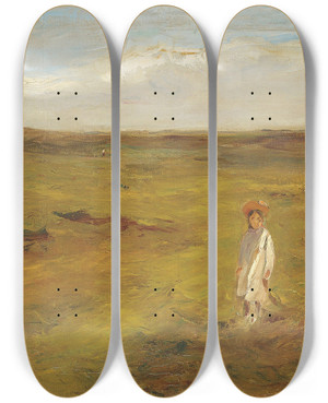 Triptych art skateboard deck of Max Liebermann Kind In Den Dnen by Max Liebermann (1847-1935)